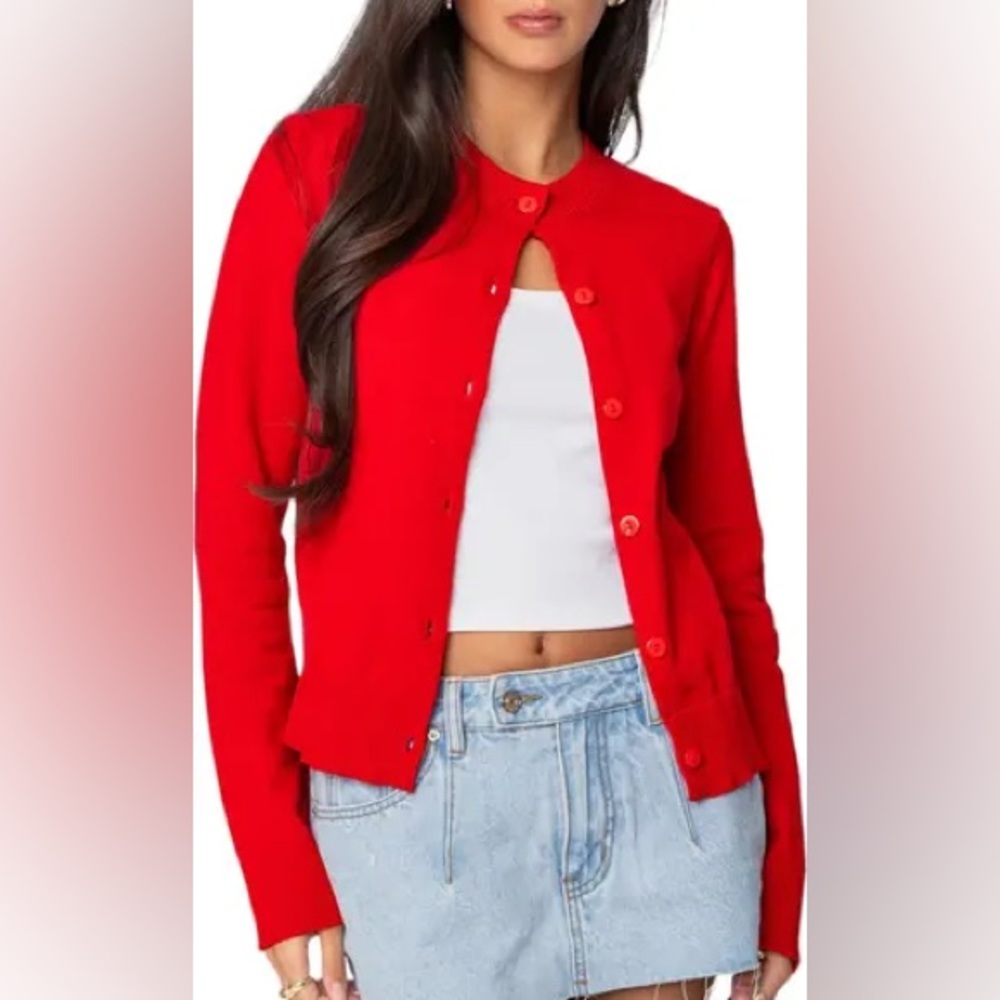 Edikted Red Button-Up Women's Sweater